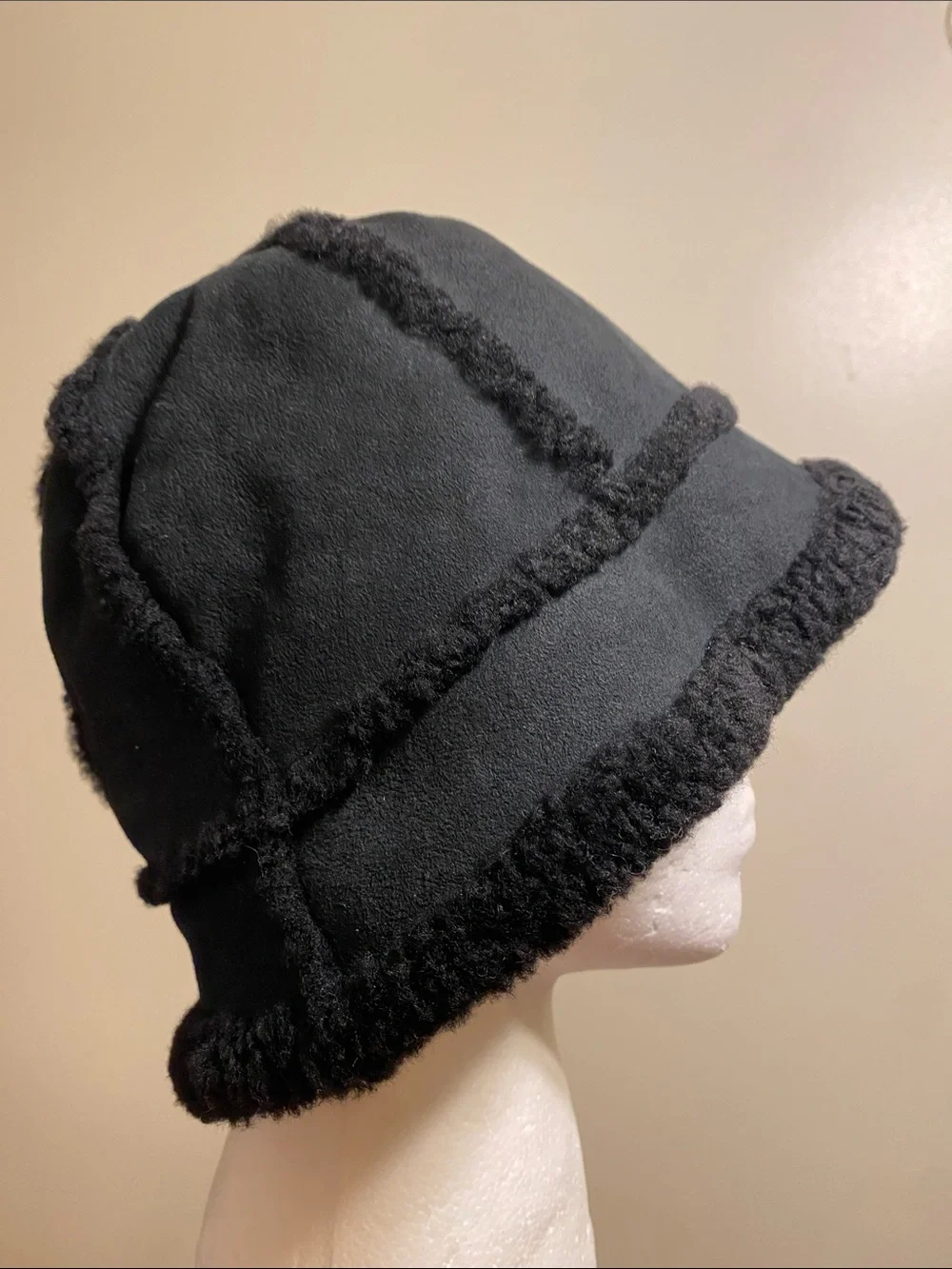 UGG Women's Black Suede Shearling-Trim Bucket Hat